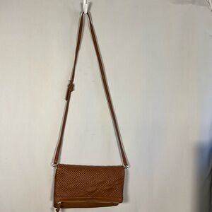Moda Luxe Crossbody Bag Rich Tan Leather Fold Over Closure
